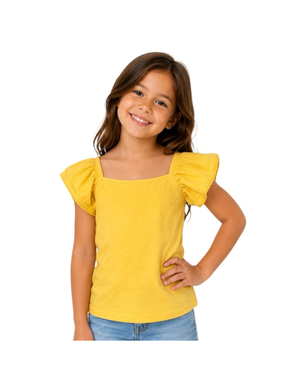 Janie and Jack Girls Yellow Flutter Sleeve Top Size 7